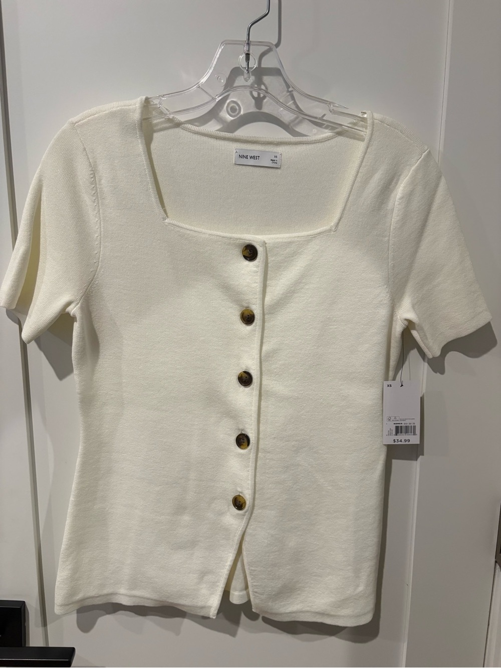 Nine West Cream Square-Neck Button Front Knit Top